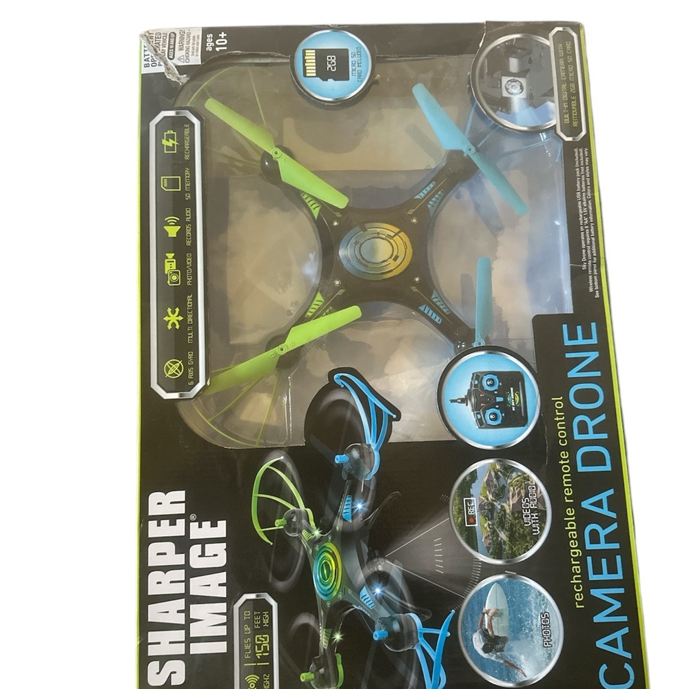 Sharper Image Camera Drone with Blue and Green Accents